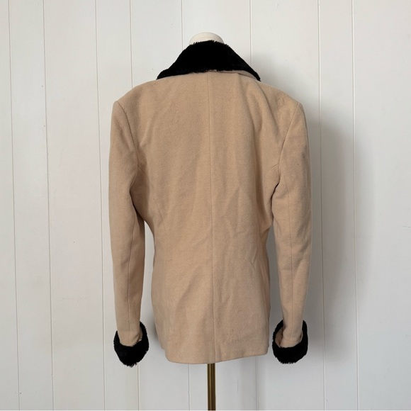 Kookai Wool Blend Single Breasted Faux Fur Beige Tan Coat M 40 - Picture 3 of 11